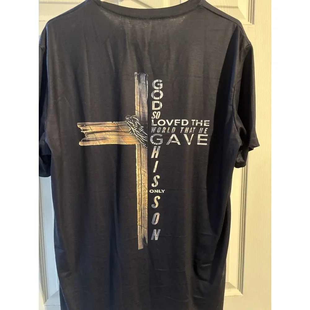 Black Men's Religious Cross Graphic Cotton T-Shirt Size L Short‎ Sleeve - Picture 3 of 3